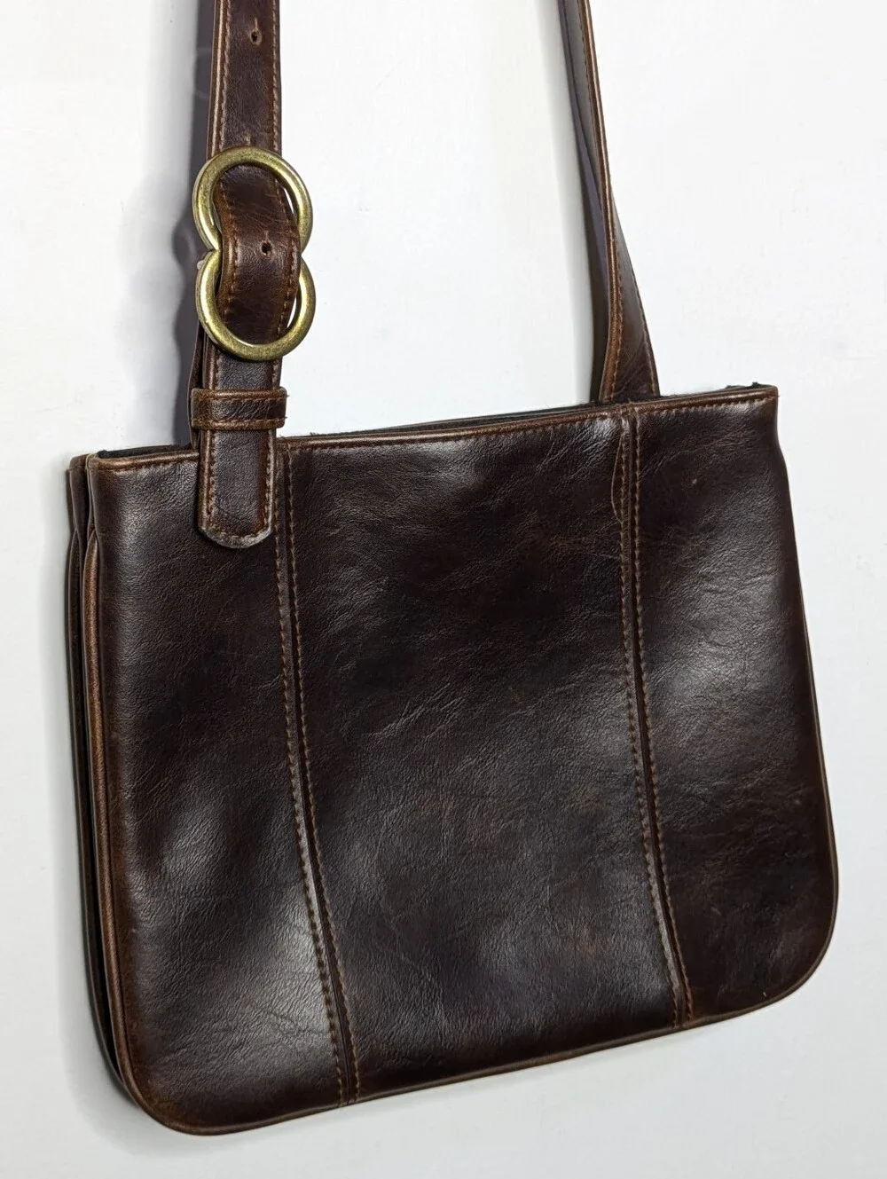 Liz Claiborne Chocolate Brown Small Faux Leather Zip Top Crossbody Purse